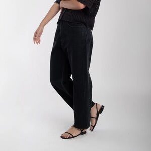 Black wash Micaela Greg women’s panel jeans, barrel style